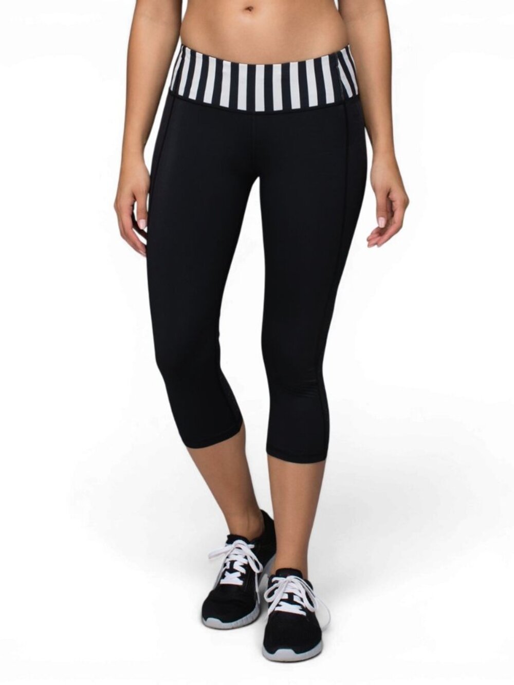 LULULEMON Water Bound Crop Black / Apex Stripe Printed Black Dune size 4